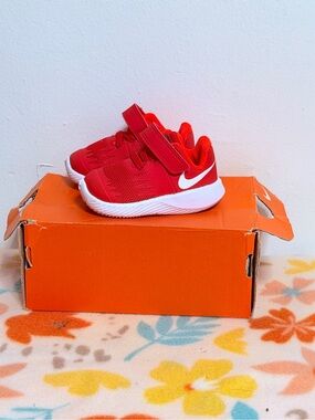 Nike Kids' Red Athletic Sneakers with Hook-and-Loop Strap